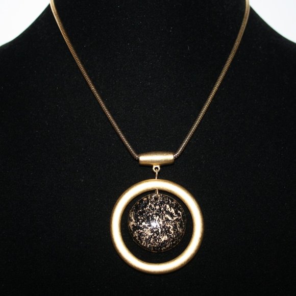 Vintage gold and black long necklace 32"